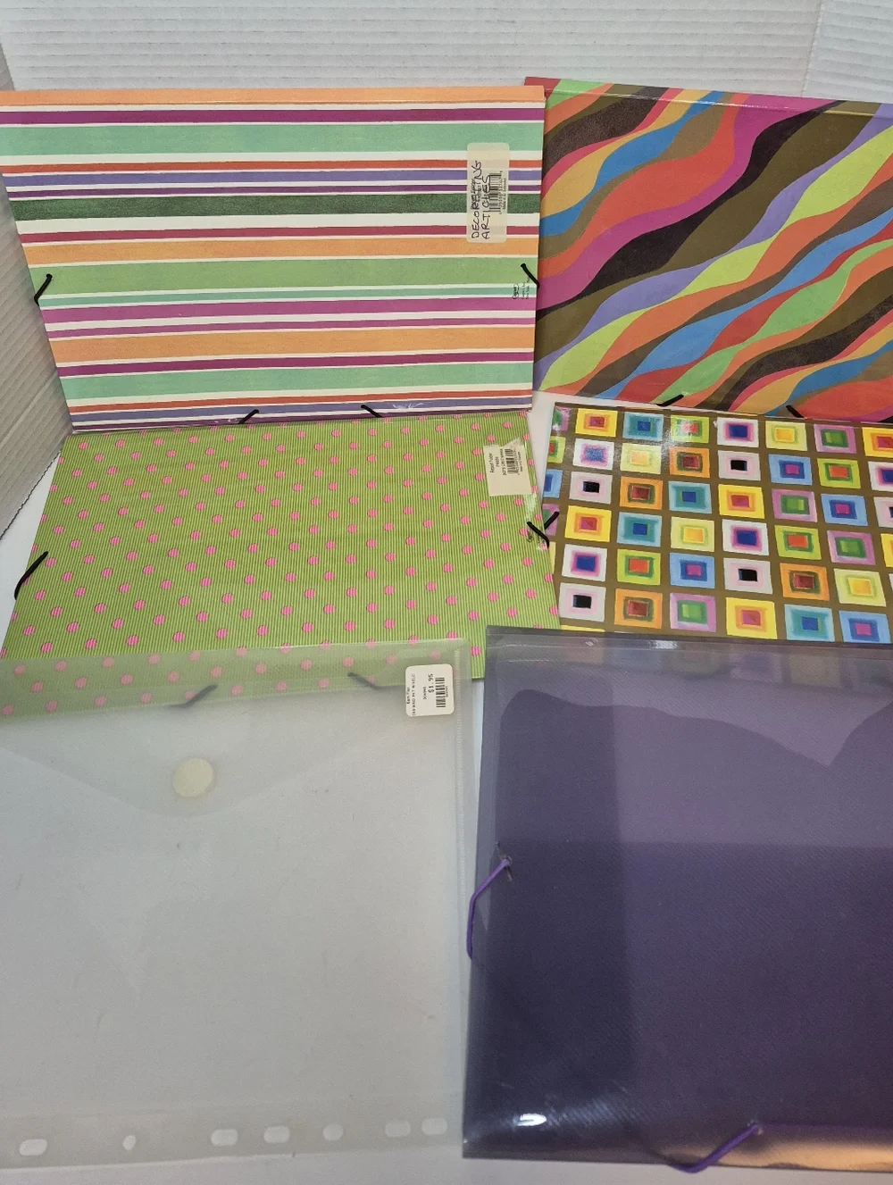 Lot of 5 Essay Folders w Elastic Close Bonus 10 Colorful Binder Clips